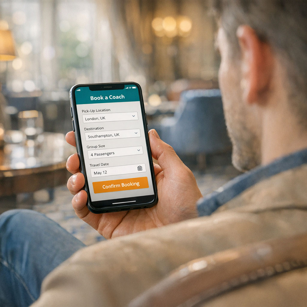 man using smart phone to book transfer
